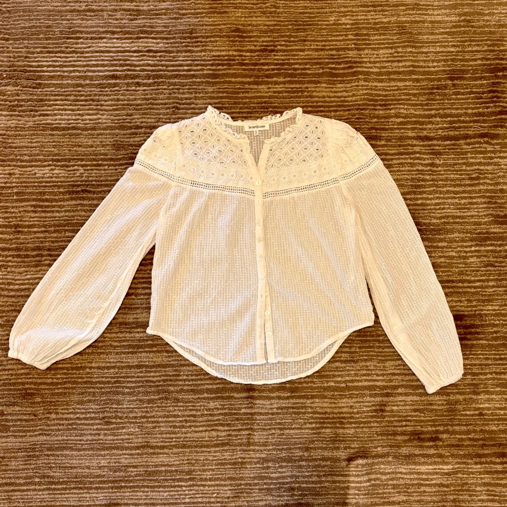 Heartloom White Cotton Blouse, Size XS